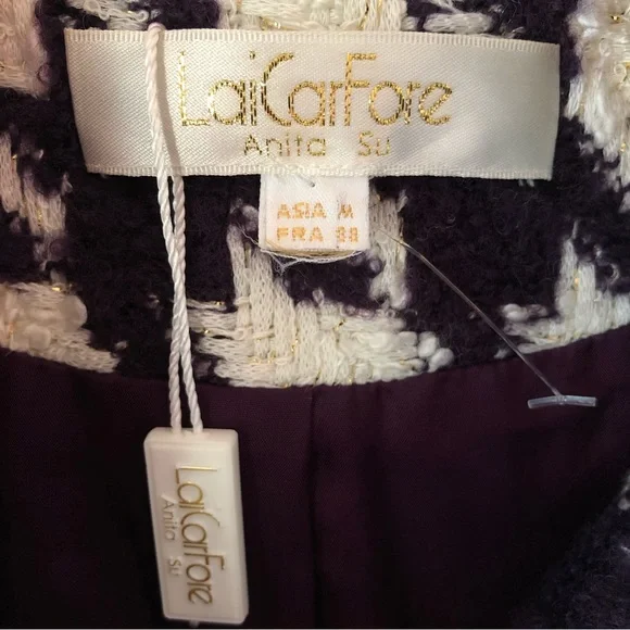 💝✨euro Sz 38 Tweed coat fitted waist line in purple and beige check - Picture 8 of 9